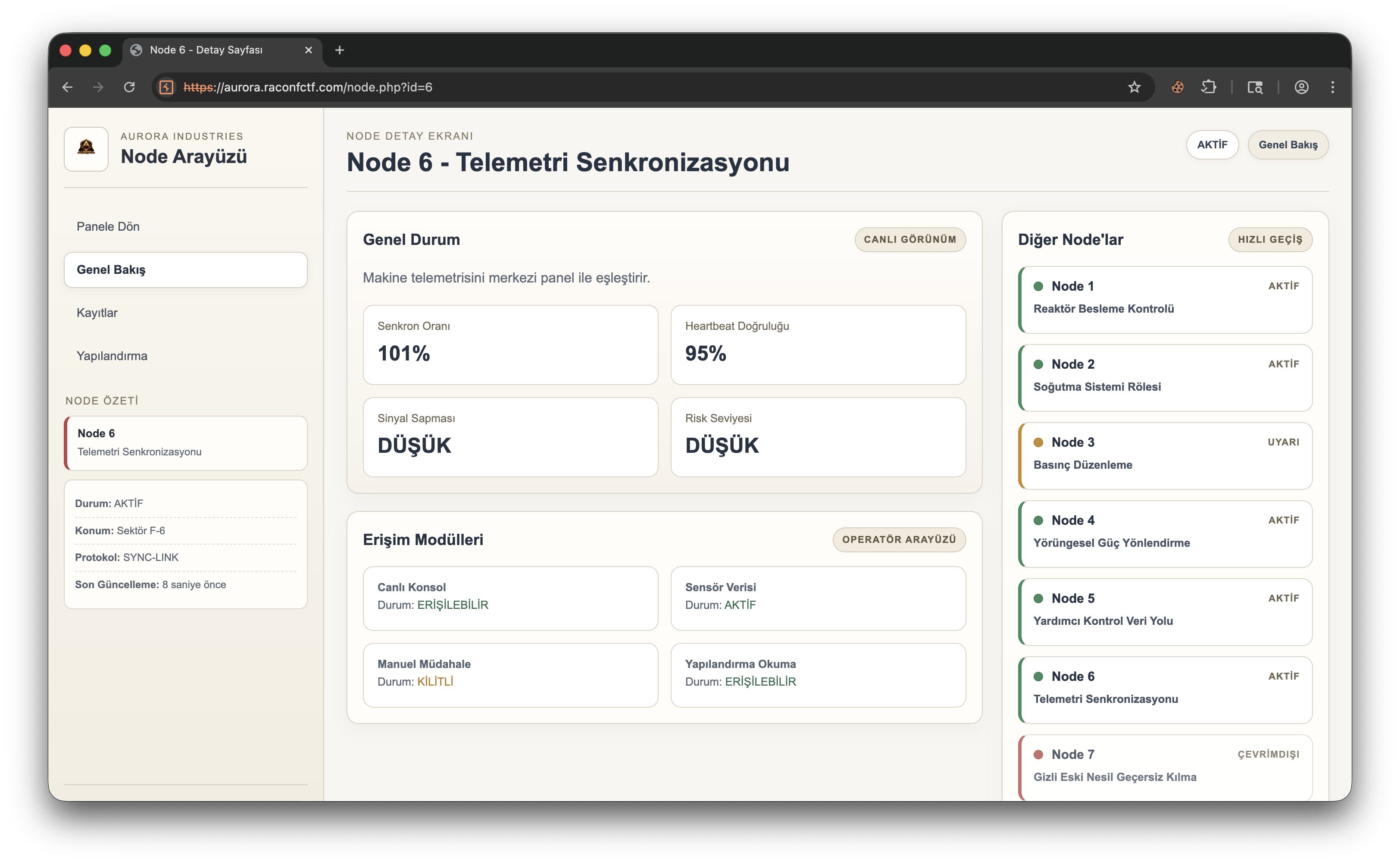 Node 6 view and Node 7 status