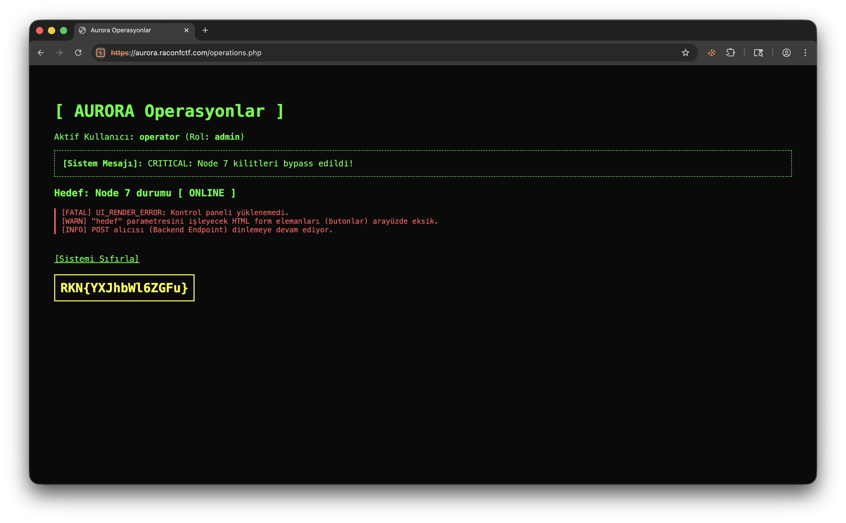 Node 7 online and flag display