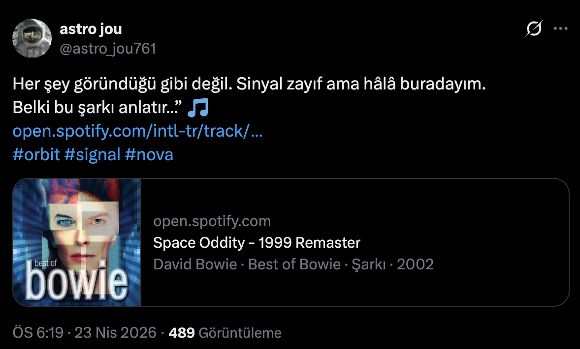 Post containing Space Oddity Spotify link