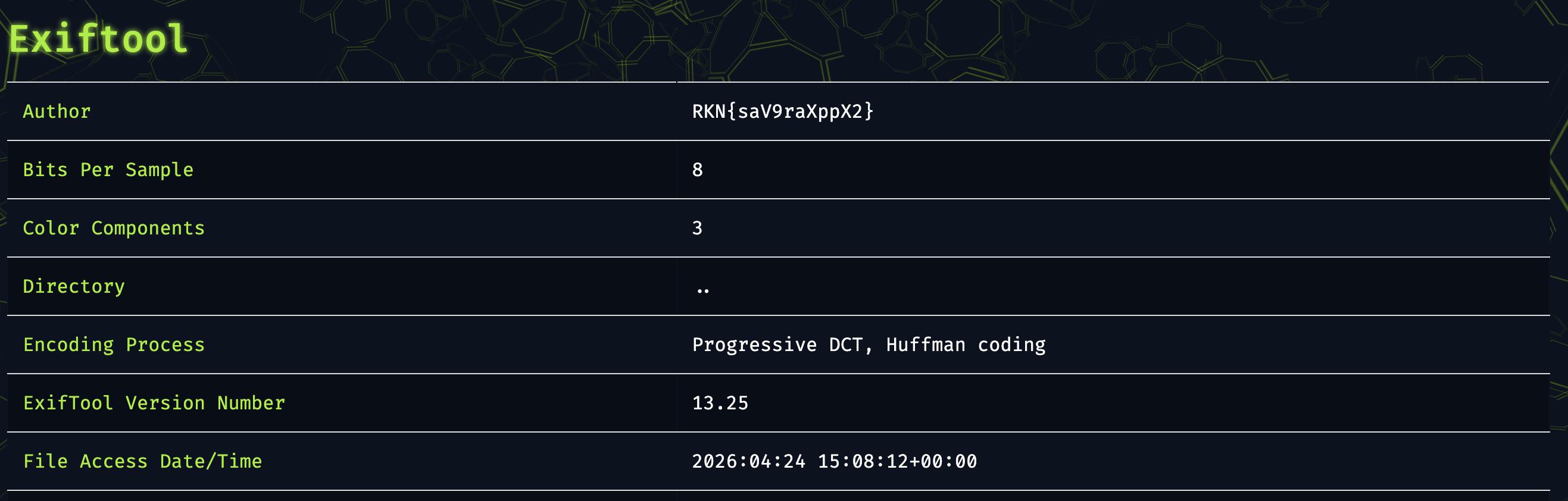 exiftool output — Author field