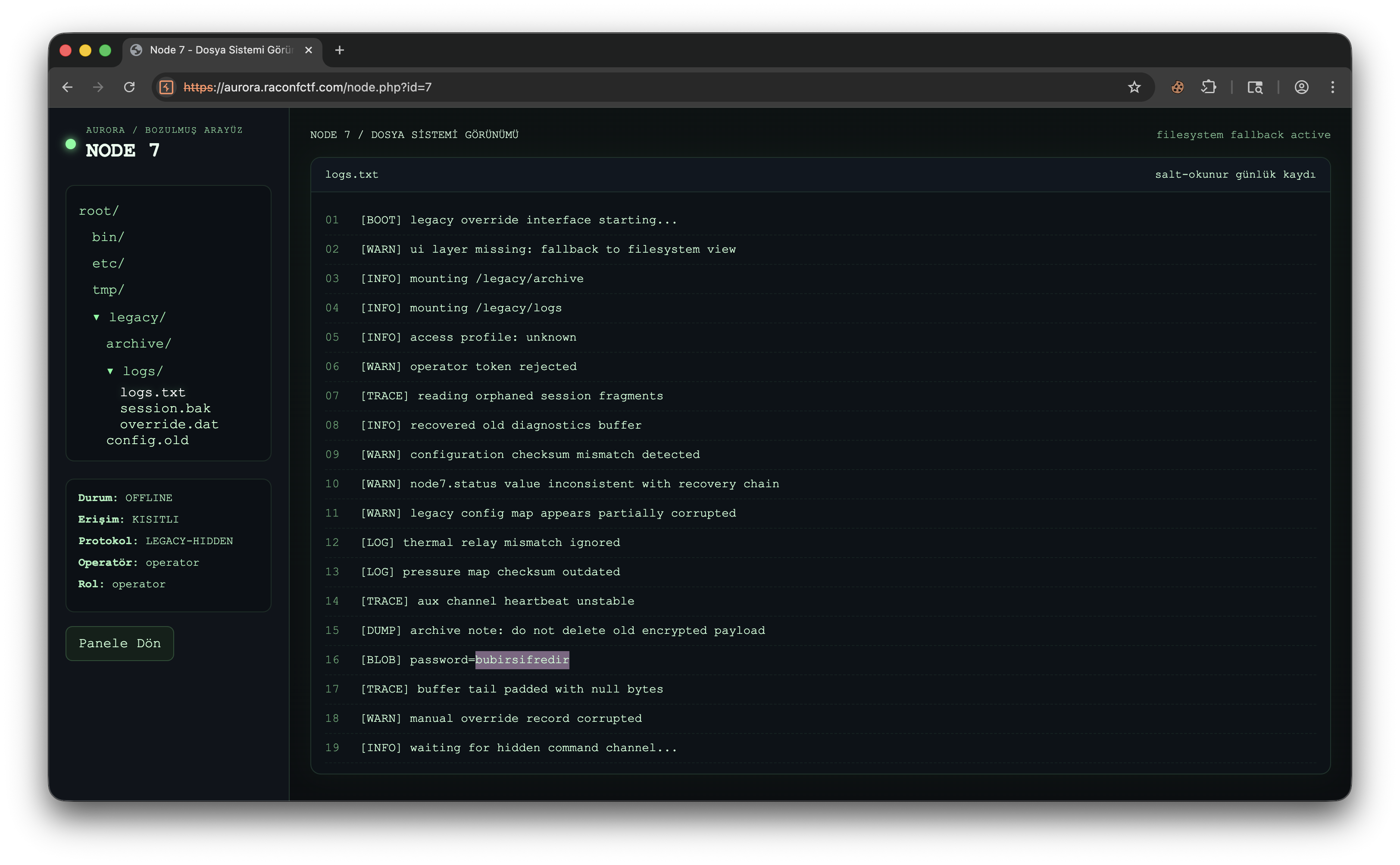 Highlighted password in logs